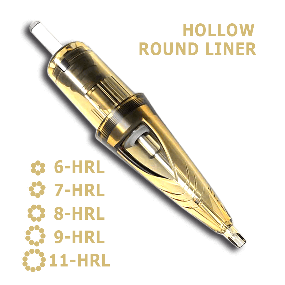 Agujas RL con centro hueco, conocidas como Hollow Round Liner.Caja con 6 unidades. Cartucho GOLD.